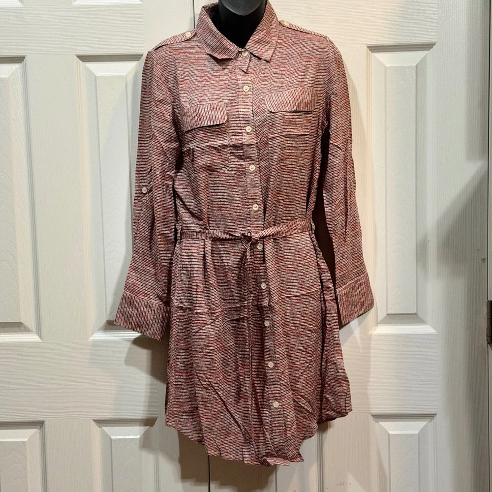 NWOT 11 1 Tylho Women's Button Down Shirt Dress Size Medium Red Blue Striped - Picture 2 of 4